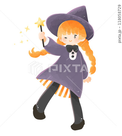 ハロウィンの仮装をした女の子 魔女 魔法使い ハロウィンの仮装をした女の子 魔女 魔法使い 118058729