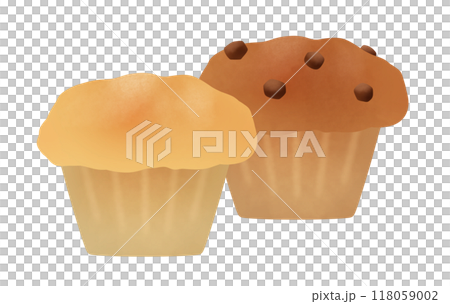 Plain muffin and chocolate chip muffin illustration 118059002
