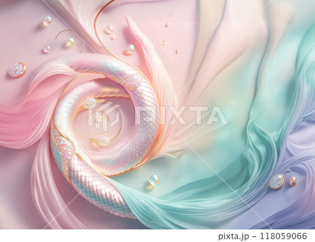 パステルカラーの蛇と真珠　巳年デザイン材料 118059066