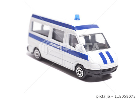 Toy police car on a white background Toy police car on a white background 118059075