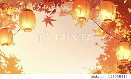 秋祭りの赤い提灯と紅葉の背景　AI画像 118059313