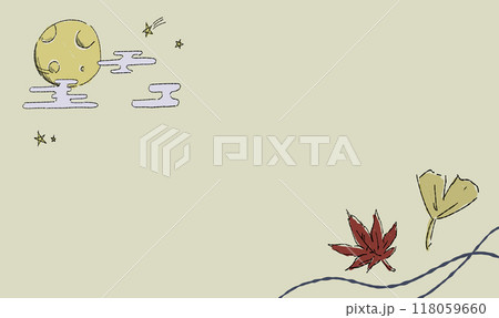 星で彩る、お月見の背景イラスト、紅葉とともに。ペン画風の手描きタッチ。 模様付き。 星で彩る、お月見の背景イラスト、紅葉とともに。ペン画風の手描きタッチ。 模様付き。 118059660