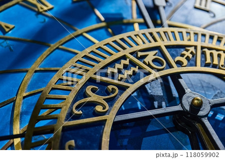 Old astronomical clock detail Old astronomical clock detail 118059902