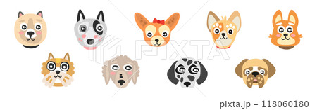 Funny Dog Muzzle and Smiling Snout Vector Set Funny Dog Muzzle and Smiling Snout Vector Set 118060180
