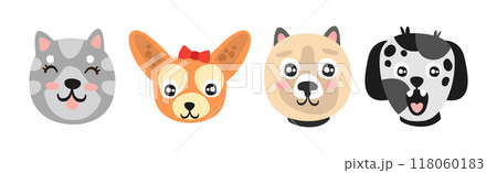 Funny Dog Muzzle and Smiling Snout Vector Set 118060183