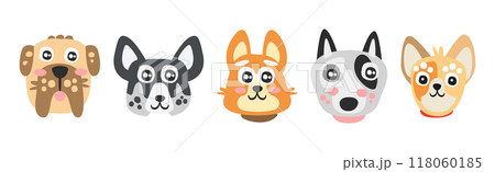 Funny Dog Muzzle and Smiling Snout Vector Set Funny Dog Muzzle and Smiling Snout Vector Set 118060185