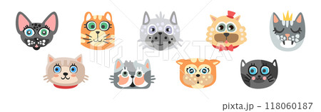 Funny Cat and Dog Muzzle and Smiling Snout Vector Set 118060187