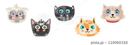 Funny Cat Muzzle and Smiling Snout Vector Set 118060188