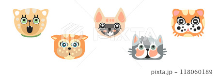 Funny Cat Muzzle and Smiling Snout Vector Set Funny Cat Muzzle and Smiling Snout Vector Set 118060189