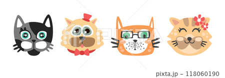 Funny Cat and Dog Muzzle and Smiling Snout Vector Set 118060190