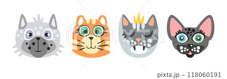 Funny Cat and Dog Muzzle and Smiling Snout Vector Set Funny Cat and Dog Muzzle and Smiling Snout Vector Set 118060191