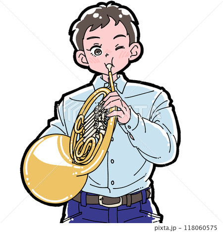 ホルンを吹く男の子のイラスト 118060575