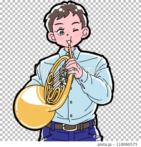 ホルンを吹く男の子のイラスト 118060575