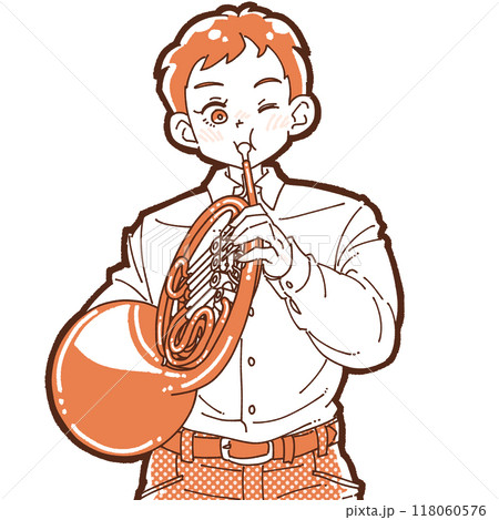 ホルンを吹く男の子のイラスト 118060576