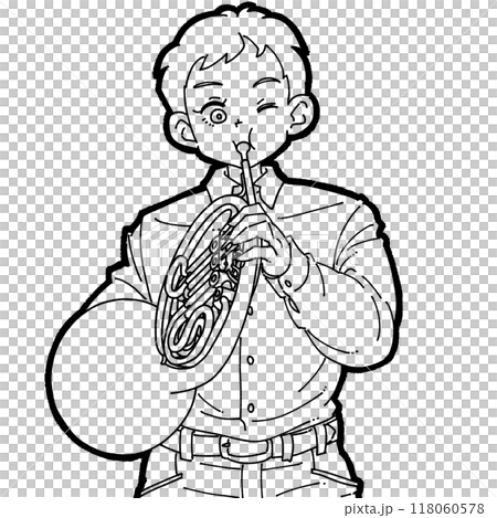 吹喇叭的男孩的插圖 吹喇叭的男孩的插圖 118060578