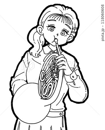 ホルンを吹く女の子のイラスト ホルンを吹く女の子のイラスト 118060608
