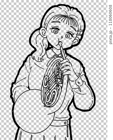 ホルンを吹く女の子のイラスト ホルンを吹く女の子のイラスト 118060608
