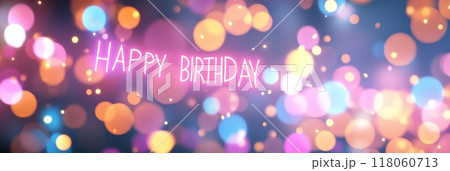 Colorful birthday celebration background with bright bokeh lights 118060713