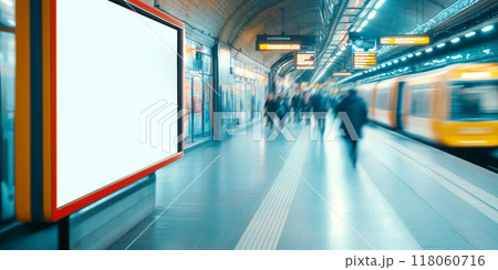 Blank advertisement space for promotional displays on a subway station 118060716