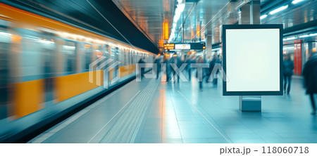 Mock up for exterior advertisement on busy subway station during the evening rush hour 118060718