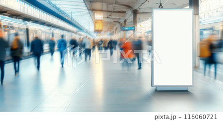 Empty advertising space in busy urban train station during rush hour 118060721
