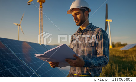 engineer installing solar panels 118060800