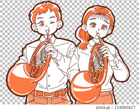 一個男人和一個女人吹喇叭的插圖 118060827