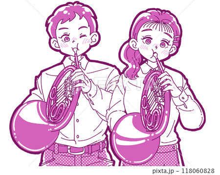 ホルンを吹く男女のイラスト 118060828