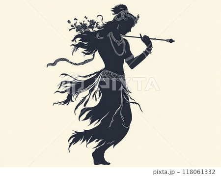 Silhouette of krishna playing bansuri flute 118061332