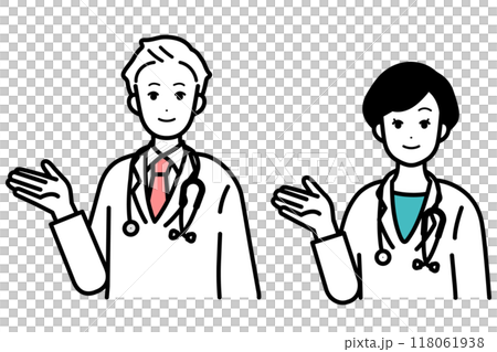 Illustration of male and female doctors explaining to patients 118061938