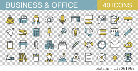 與商業和辦公室使用的東西相關的圖標集顏色 與商業和辦公室使用的東西相關的圖標集顏色 118061968
