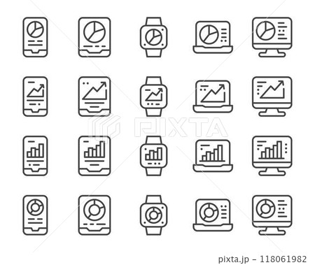 device with chart line icon set device with chart line icon set 118061982