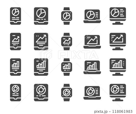 device with chart solid icon set 118061983