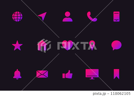 Simple Communication Silhouette Icon. Contact Info Pictogram. Address, Email, Phone, Message, Chat. Set of Website Symbol. Business Card Icon Set. Vector illustration 118062105