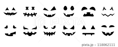 Scary and Funny Faces for Halloween Pumpkin Silhouette Icon. Spooky Faces of Ghost Glyph Pictogram. Halloween Horror Emotions Icon. Isolated Vector Illustration Scary and Funny Faces for Halloween Pumpkin Silhouette Icon. Spooky Faces of Ghost Glyph Pictogram. Halloween Horror Emotions Icon. Isolated Vector Illustration 118062111