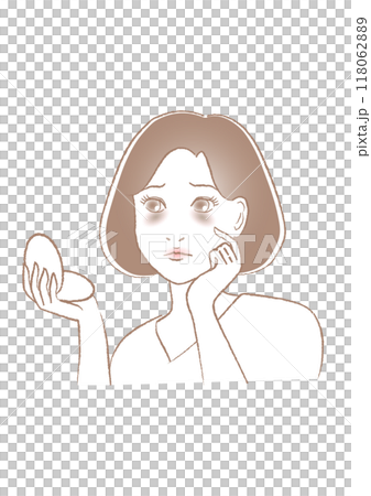Illustration of a woman suffering from dark circles under her eyes 118062889