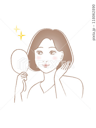 鏡を見て美しさに喜ぶ女性のイラスト 118062890