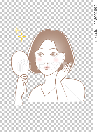 鏡を見て美しさに喜ぶ女性のイラスト 118062890