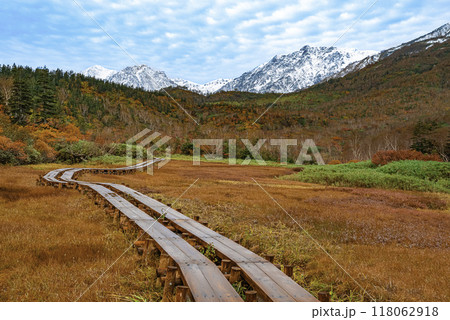 紅葉の栂池高原から望む風景 118062918