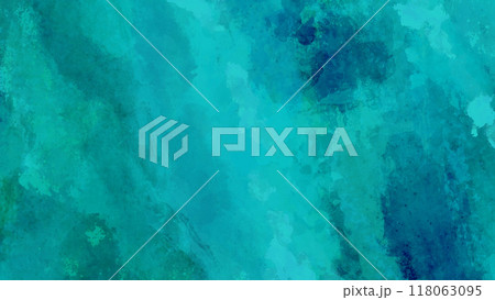 真上から見た青緑色の海　手描きイラストの背景テクスチャ	 118063095