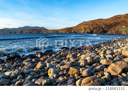 The Muckross Head pebble beach , County Donegal, reland. The Muckross Head pebble beach , County Donegal, reland. 118063131