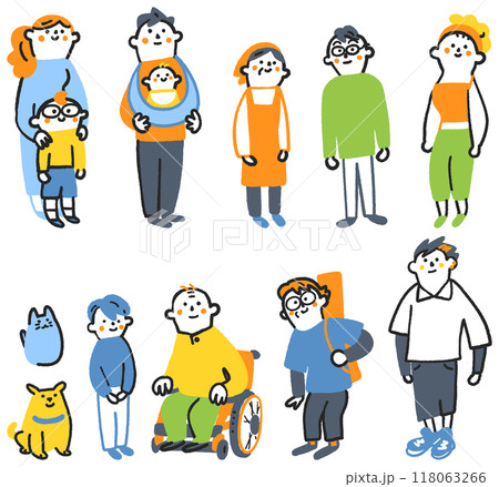 社会と共生　社会に生きる様々な人々　セットのストックイラスト素材 118063266