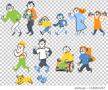 Society and Coexistence - Stock illustration of a set of various people living in society walking and moving forward 118063267