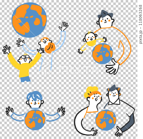 Diverse people holding the earth with their hands outstretched Stock illustration Diverse people holding the earth with their hands outstretched Stock illustration 118063268