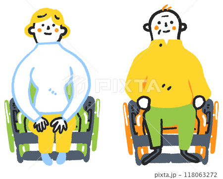 車いすに座る女性とシニアの男性 セットのストックイラスト素材 車いすに座る女性とシニアの男性 セットのストックイラスト素材 118063272