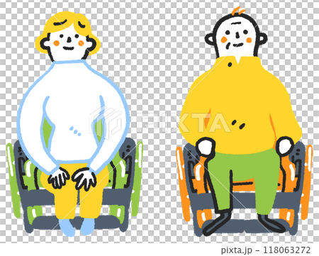 車いすに座る女性とシニアの男性 セットのストックイラスト素材 車いすに座る女性とシニアの男性 セットのストックイラスト素材 118063272