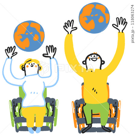 地球を抱くように大きく手を広げる若い女性とシニアの男性 セットのストックイラスト素材 地球を抱くように大きく手を広げる若い女性とシニアの男性 セットのストックイラスト素材 118063274