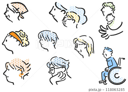 多様異種の人々の横顔　セットのストックイラスト素材 118063285