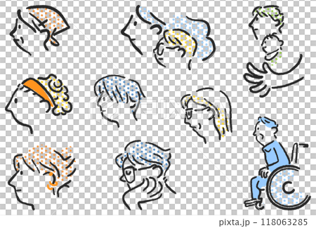 多様異種の人々の横顔　セットのストックイラスト素材 118063285