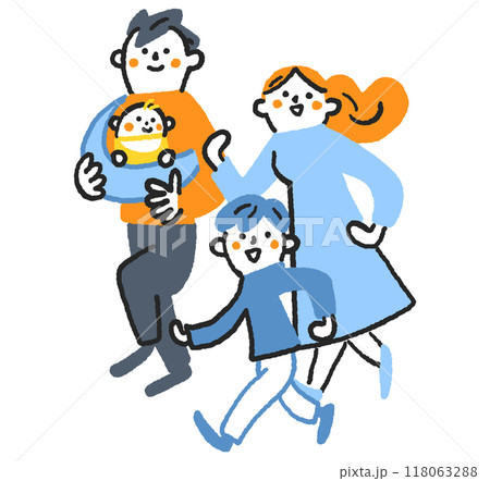 元気に歩くファミリー　ストックイラスト素材 118063288